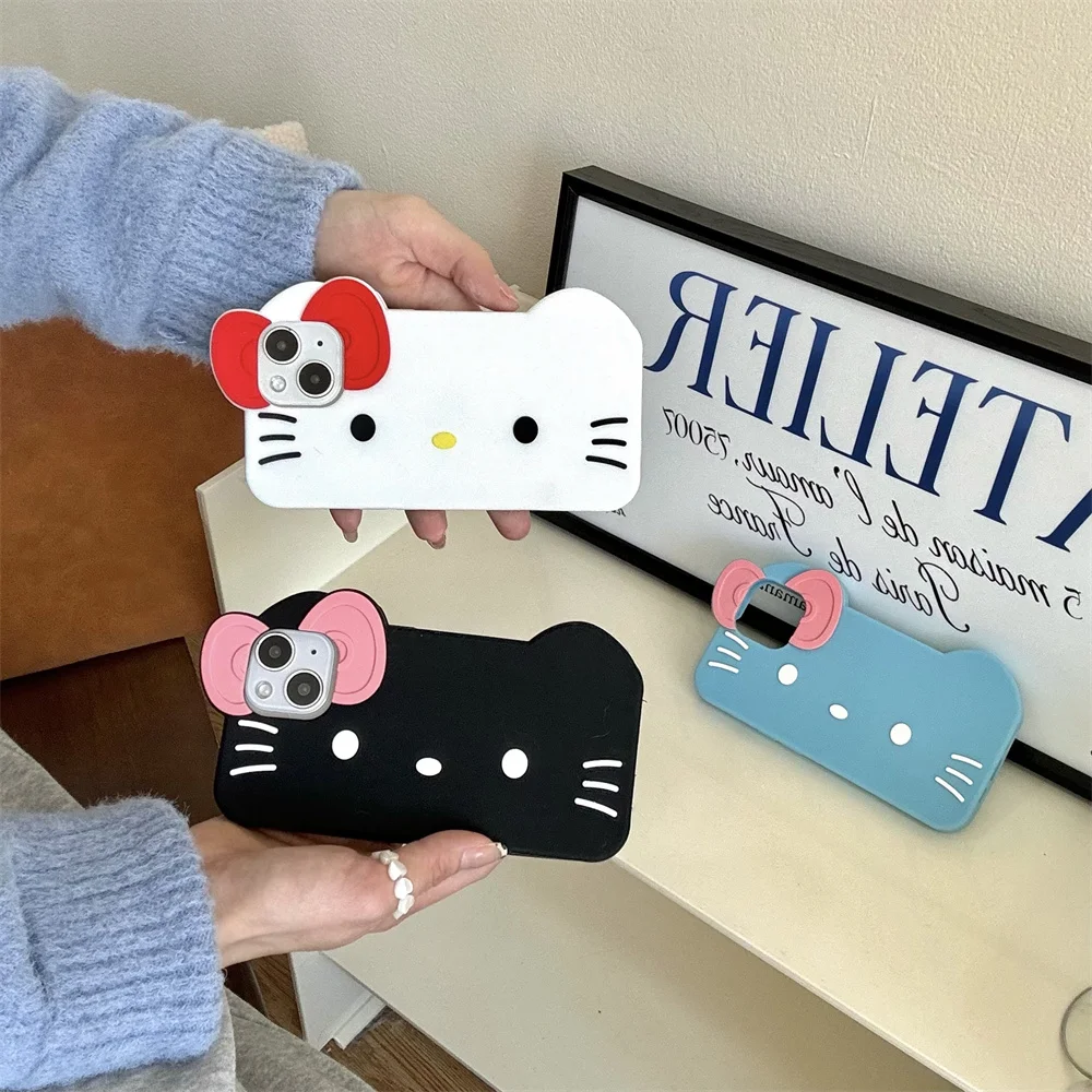 

Hello Kitty 3D Bow Kawaii Phone Case for iPhone 16 15 14 13 12 11 Pro Max XR XS MAX Plus MINI Cartoon Y2K Silicone Cover