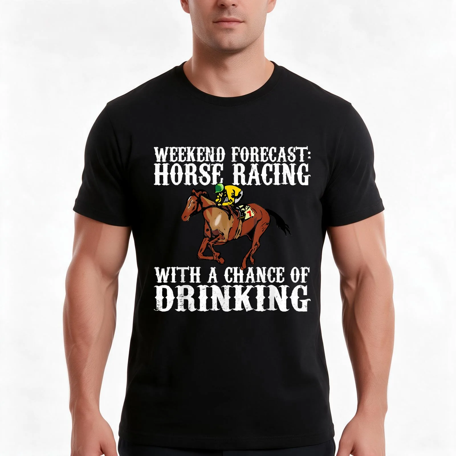 Weekend Forecast Horse Racing Chance of Drinking Derby Gift Copy T-Shirt, Summer Casual Cotton Tee, Oversized Streetwear Tops