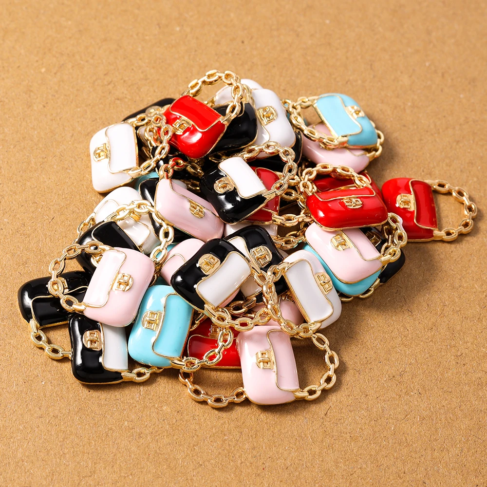 10pcs Fashion Enamel Simulation Handbag Charms Pendants for Jewelry Making Necklace Earrings DIY Handmade Accessories Supplies