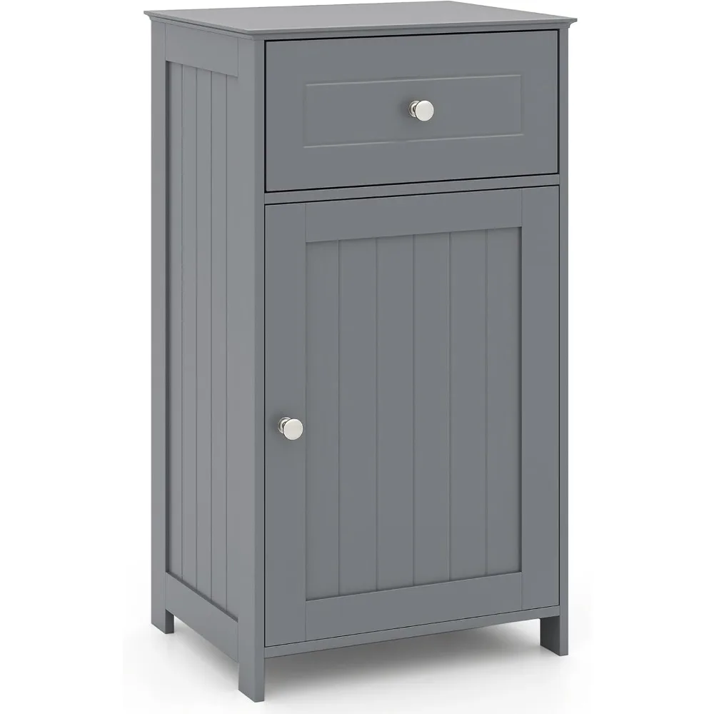 

Giantex Floor Bathroom Storage Cabinet - Freestanding Cabinet with Drawer, Door, Adjustable Shelf, Anti-Tipping Device, Storage