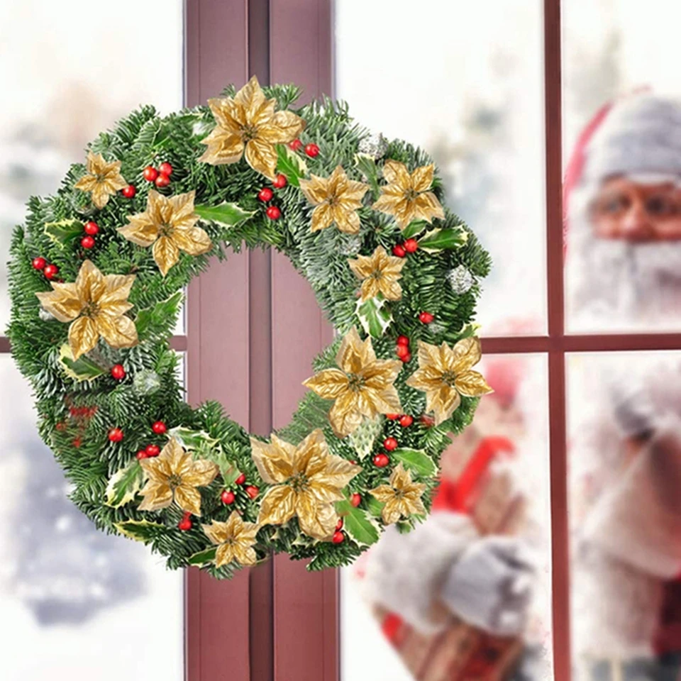 

10PCS Artificial Flower Gold Wedding Party Scrapbook Needlework Home Decor Christmas Tree Garland Outdoor DIY Courtyard Ornament