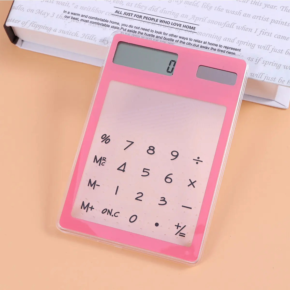 Solar Calculator Pink Transparent Touch Panel LCD 8-Digit Portable Students Office Desktop Supplies Portable Calculator