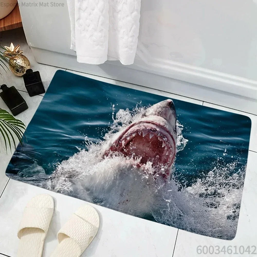 3D Shark Creative Entrance Doormat Deep Sea Shark Bathroom Door Mat Anti Slip Pad Kitchen Mat Welcome Mat Door Mat Entrance