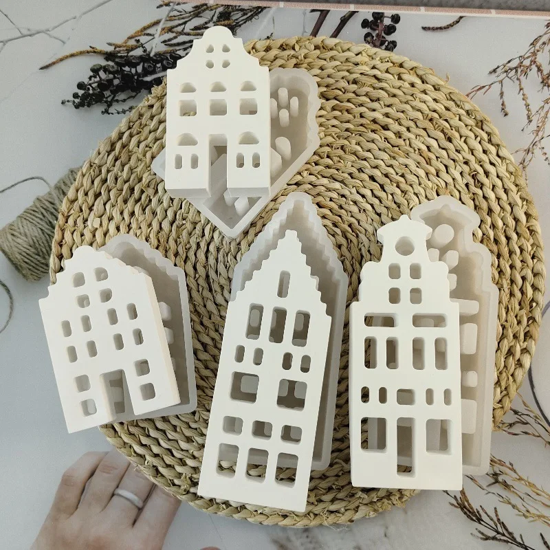 House Ornament Set Of 4 Decorative Plaster Candle Silicon Mold Christmas Home Decoration DIY Moulds Home Decoraction