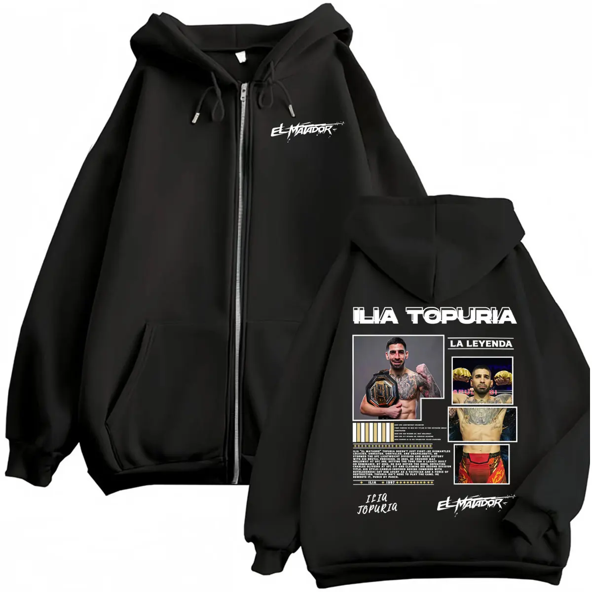 El Matador Ilia Topuria La Leyenda Sudaderas con capucha y cremallera para hombre y mujer, chaqueta gótica a la moda, sudaderas con cremallera de manga larga, abrigos