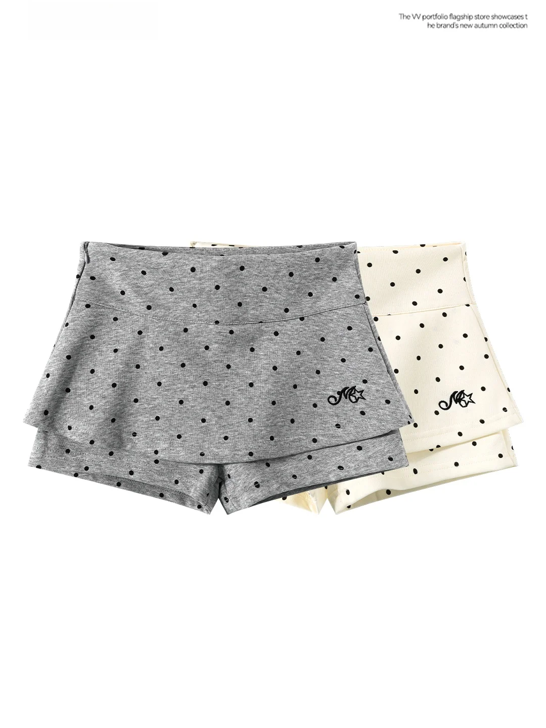 High Waist Polka Dot Letter Embroidery Slimming Short Pants for Women Summer Fashionable Fake Two-Piece Base Layer Skirt Pants