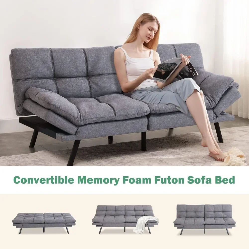 Rozkładana Sofa/kanapa Futon, rozkładana Sofa z pianki Memory, mała kanapa Euro do kompaktowych pomieszczeń mieszkalnych, Grye do domowego biura