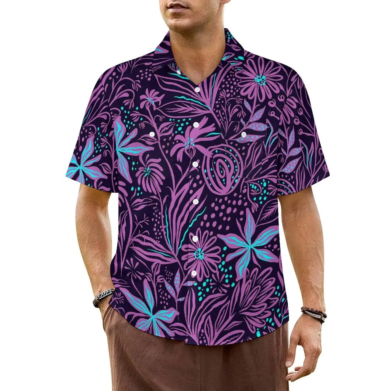 

Hawaii Shirt Beach Abstract Floral Blouses Purple and Blue Cool Casual Shirts Men Short Sleeve Streetwear Oversized Tops