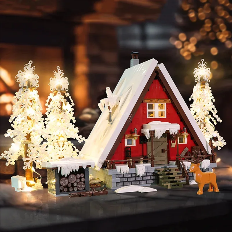 NEW 2025 Christmas Street view House Santa Cabin Model Building Blocks Bricks Snow Winter Forest Modular Architecture Toys Gifts