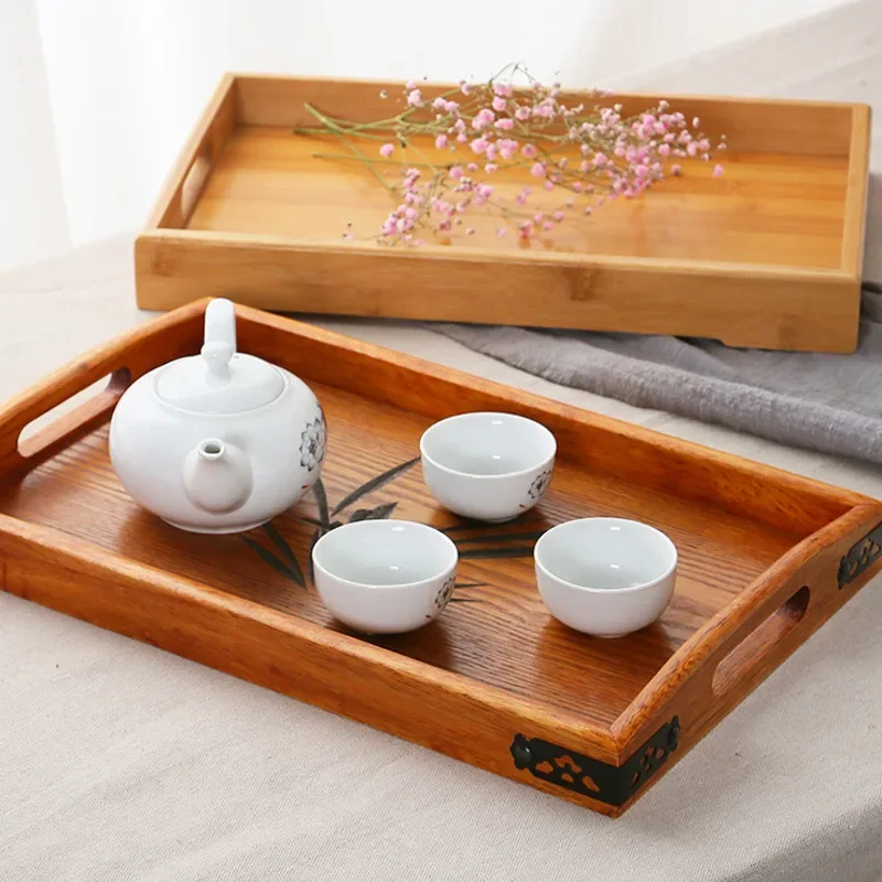 Hot Sale Japanese Wooden Home Storage Tray Restaurant Rectangular Living Room Tea Set Dim Sum Organization Kitchen Accessories