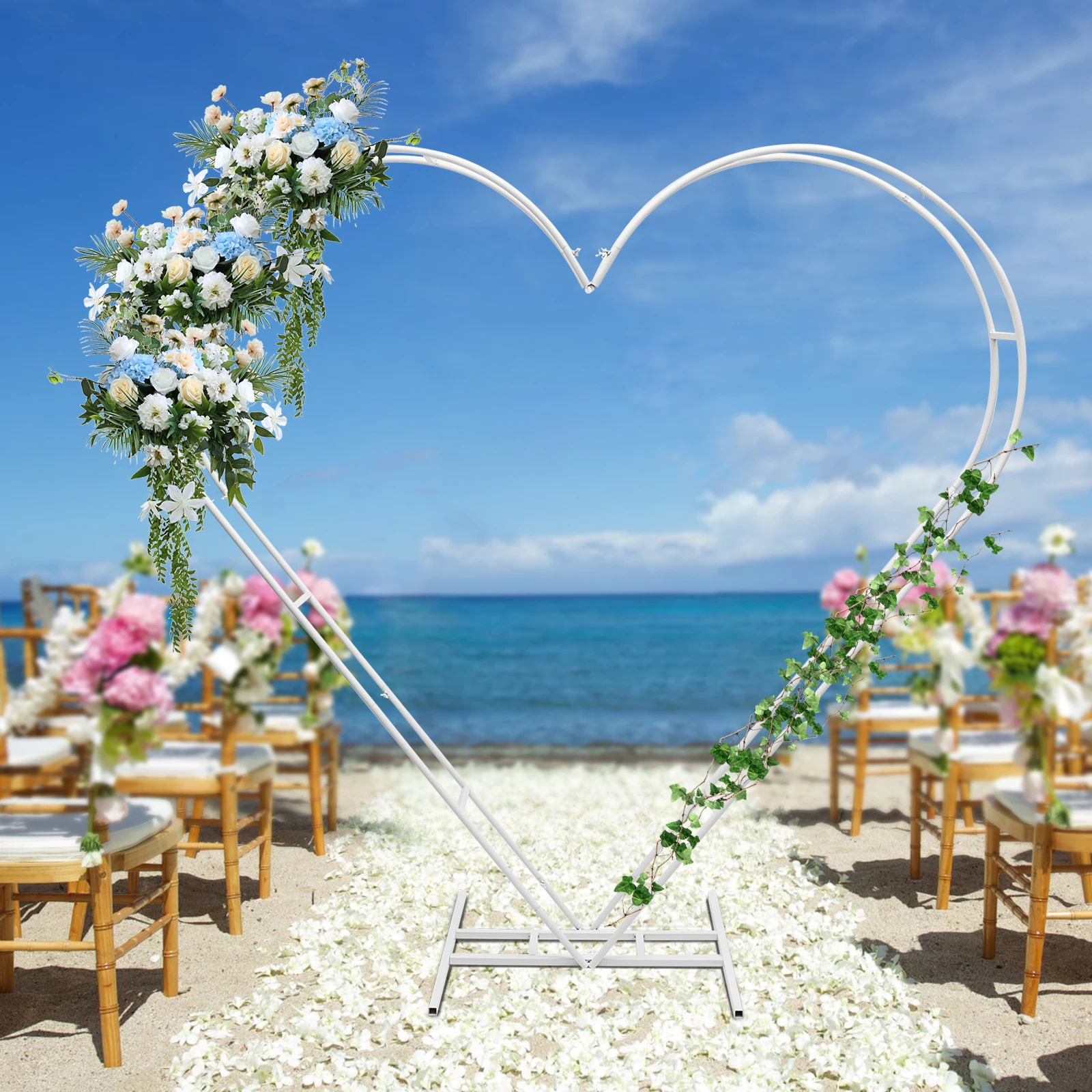 2*2.1M Wedding Arch Stand Double Heart Wedding Bracket W/Base Balloon Arch Backdrop Arch For Garden Lawn Backyard Patio Wedding