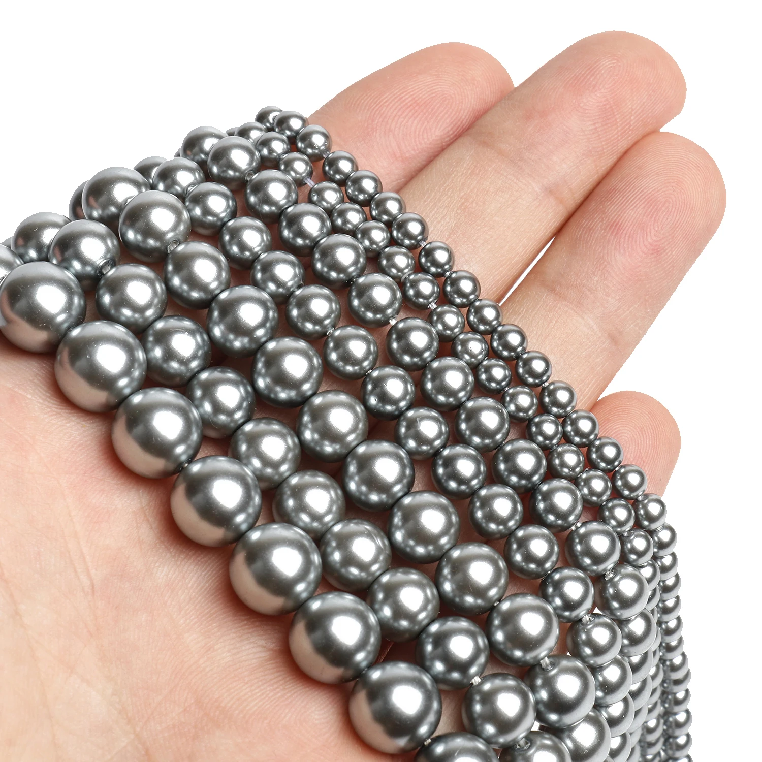 4/6/8/10mm Natural Gray Shell Pearls Beads Smooth Round Loose Beads for Jewelry Making Supplies DIY Bracelet Accessories