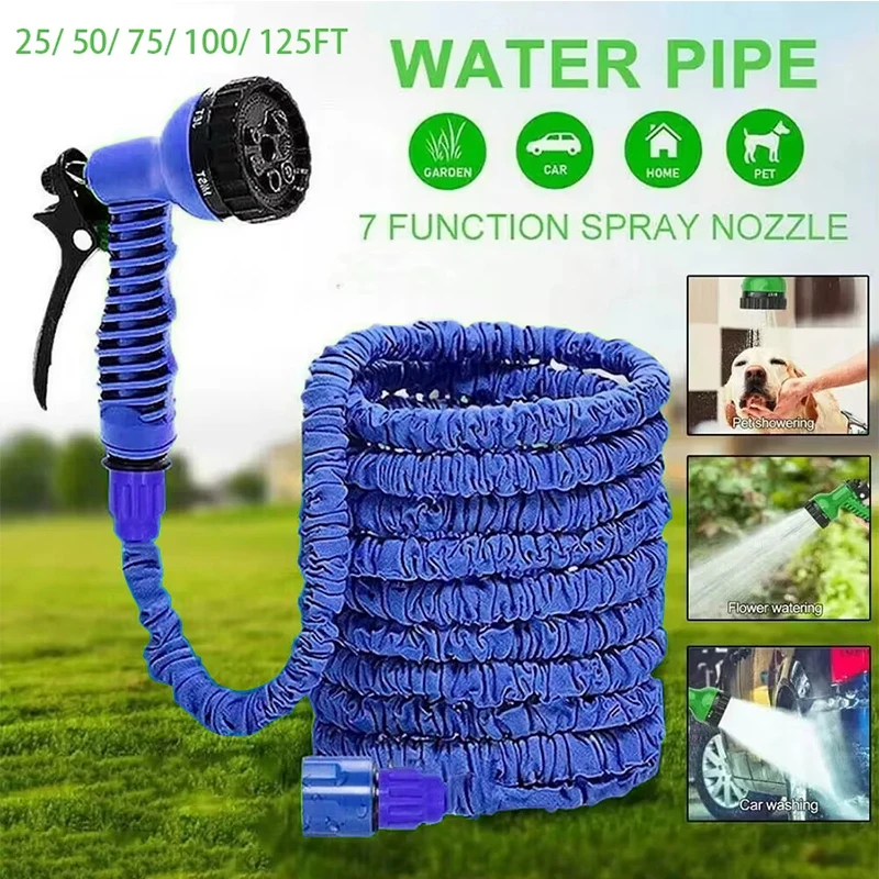 7Water Spraying Functions, Expandable Magic Hose, High-Pressure Car Wash, Water Gun Home Garden Watering Hose pet cat dog shower