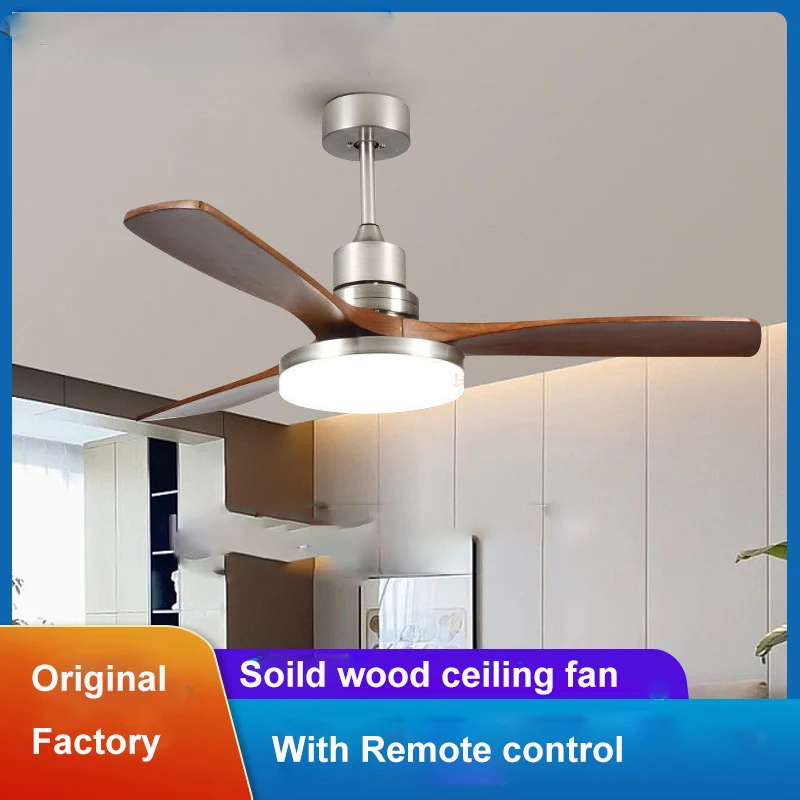 Modern Ceiling Fan With Light Soild Wooden Ceiling Fan Lamp with LED Light and Remote Control Reversible Motor