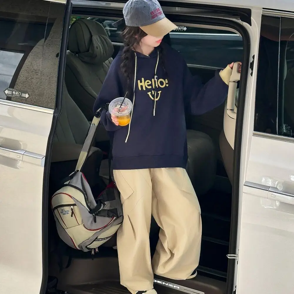 

Kawaii Girl Fashion Hooded Sports Shirt Tops Work Pants Set Student Autumn Casual Sweatshirt Pants 2-Piece Set Children Clothing