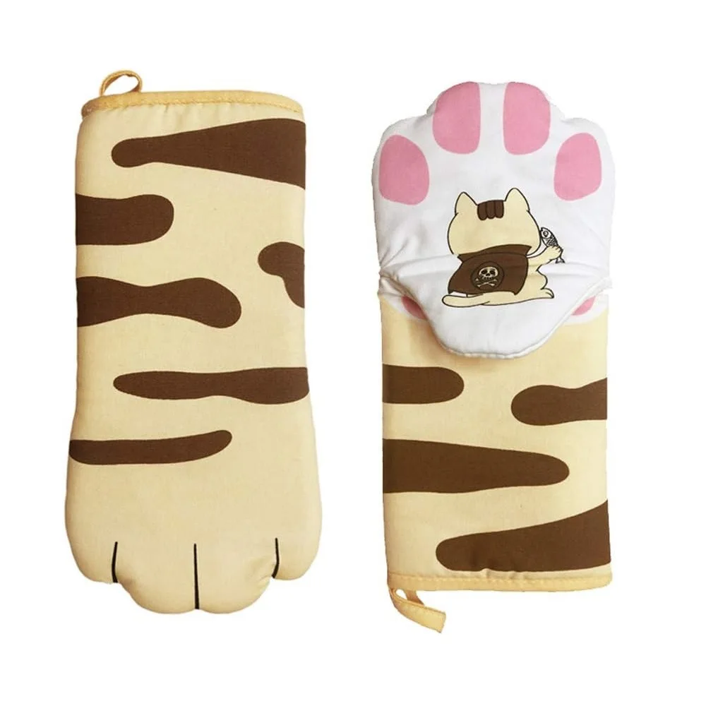 

Microwave Long Cotton Gloves Cute Cat Paws Oven Insulation Gloves Heat Resistant Non-Slip Single Glove Kitchen Baking Supplies