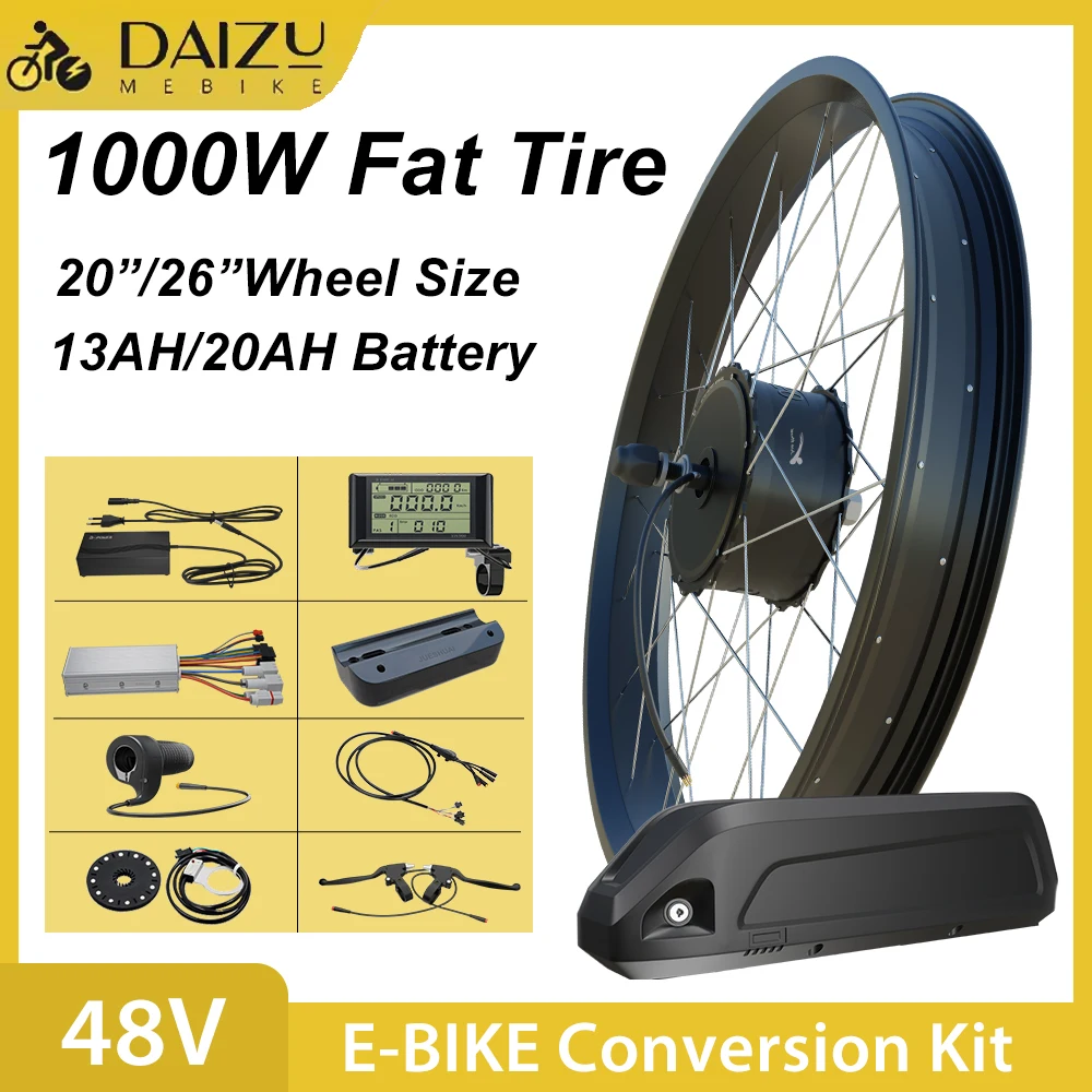 

48V 1000W Fat Tire Electric Bike Conversion Kit with Battery Brushless Rear Hub Motor for 20x4.0 26x4.0 Inch Snow Ebike Wheel