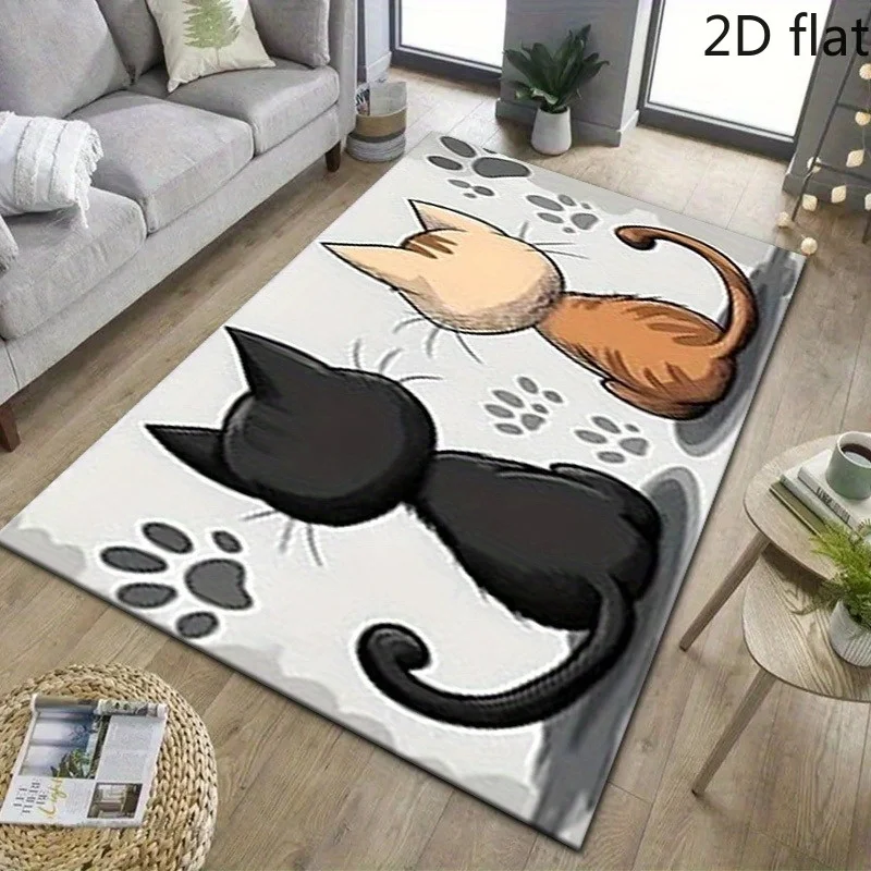 Pink Cartoon Cat Smoking Print Large Area Rug Soft Flannel Non Slip Floor Carpet for Living Room Bedroom Cute Style Home Decor