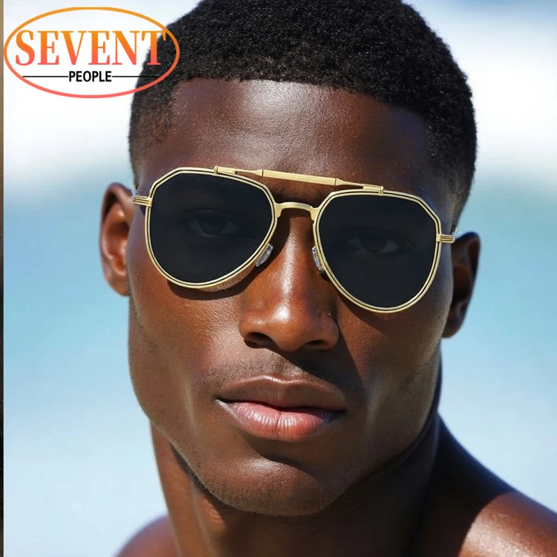 

Vintage Steampunk Pilot Sunglasses Men 2025 Luxury Brand Retro Metal Oval Sun Glasses Trendy Double Beam Outdoor Shades For Male