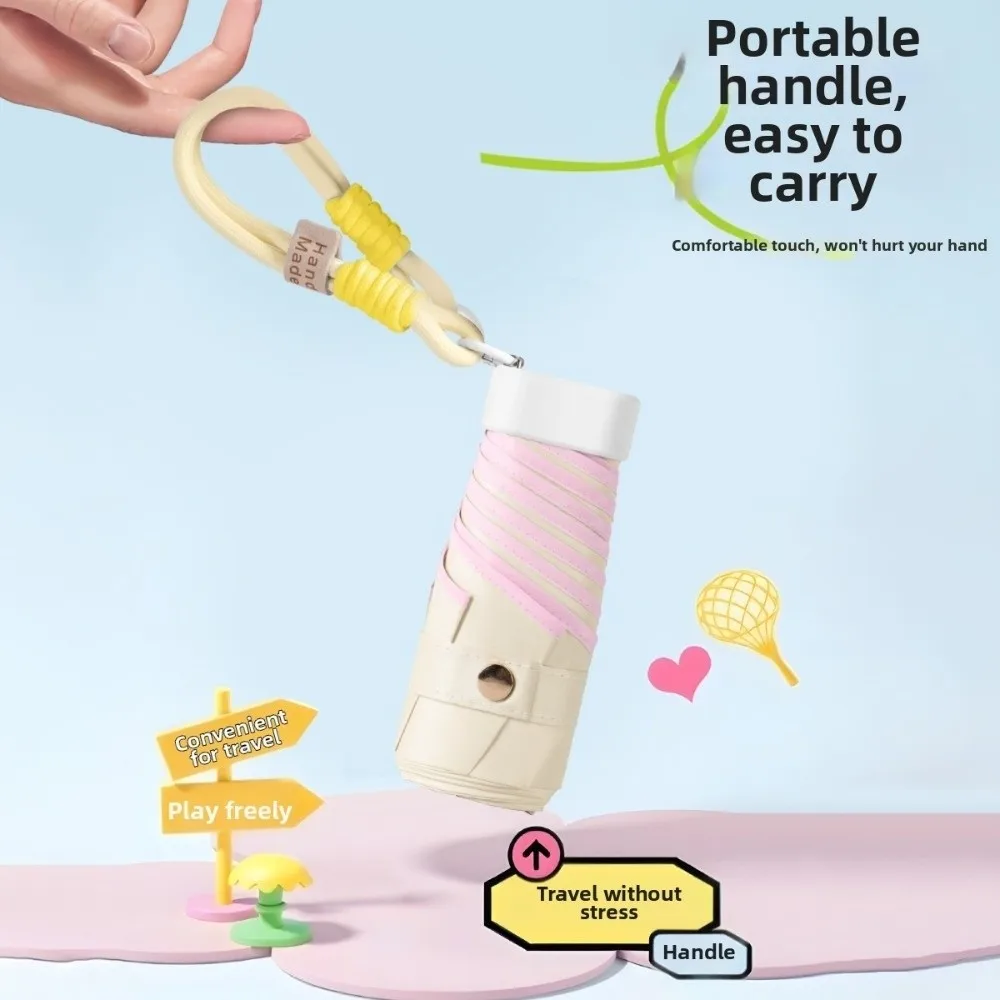 UPF50+ Mini Folding Umbrella Color Rope Bracelet UV Protection Pocket Rain Umbrella Wind Resistant Dual Use Travel Umbrella