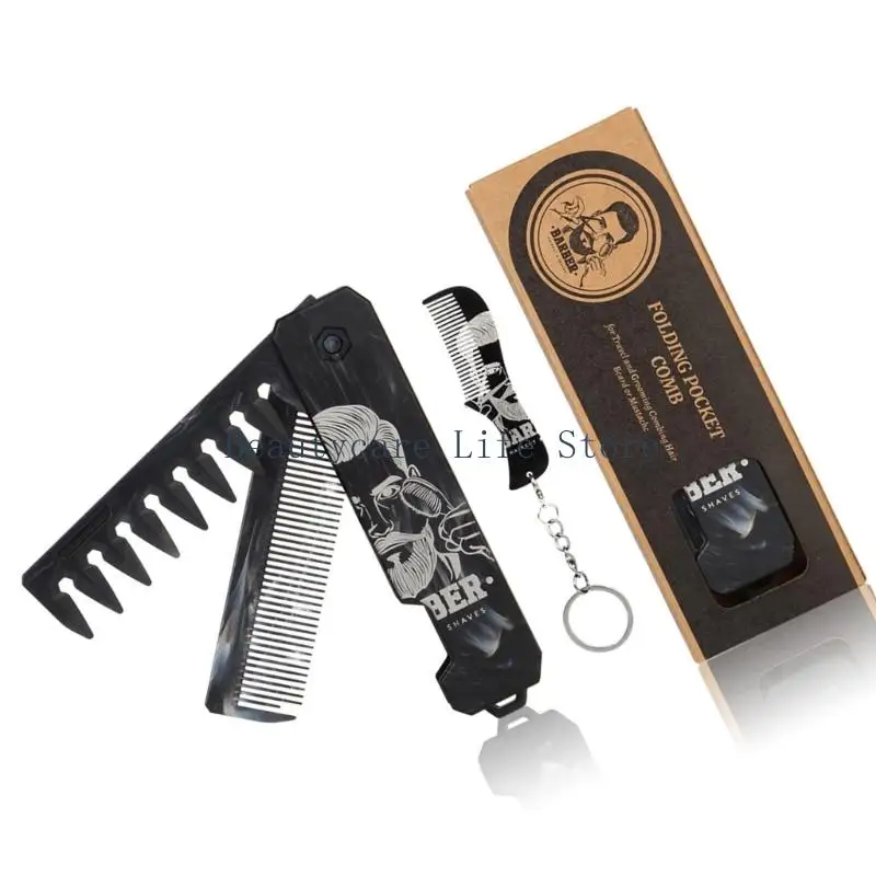652C Stainless Steel Mustache Comb With Two Teeth Foldable For Precise Grooming And Compactly Travel Friendly