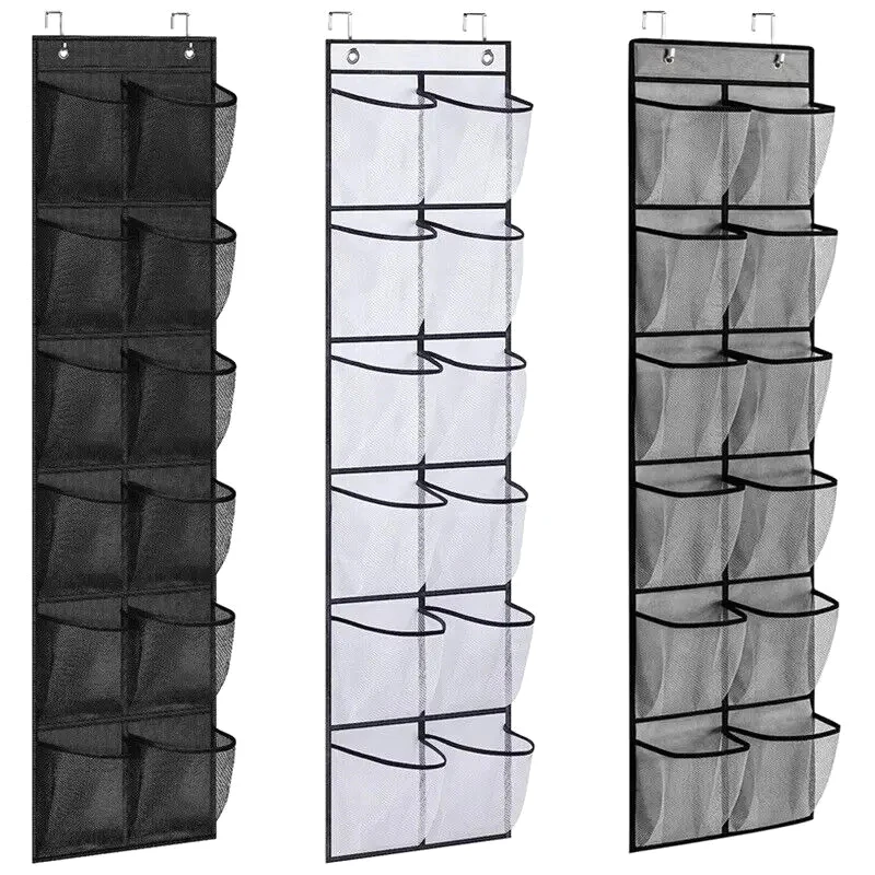 12/24 Grids Wall-Mounted Sundries Shoe Organiser Fabric Closet Bag Storage Rack Mesh Pocket Clear Hanging Over The Door Box view 5