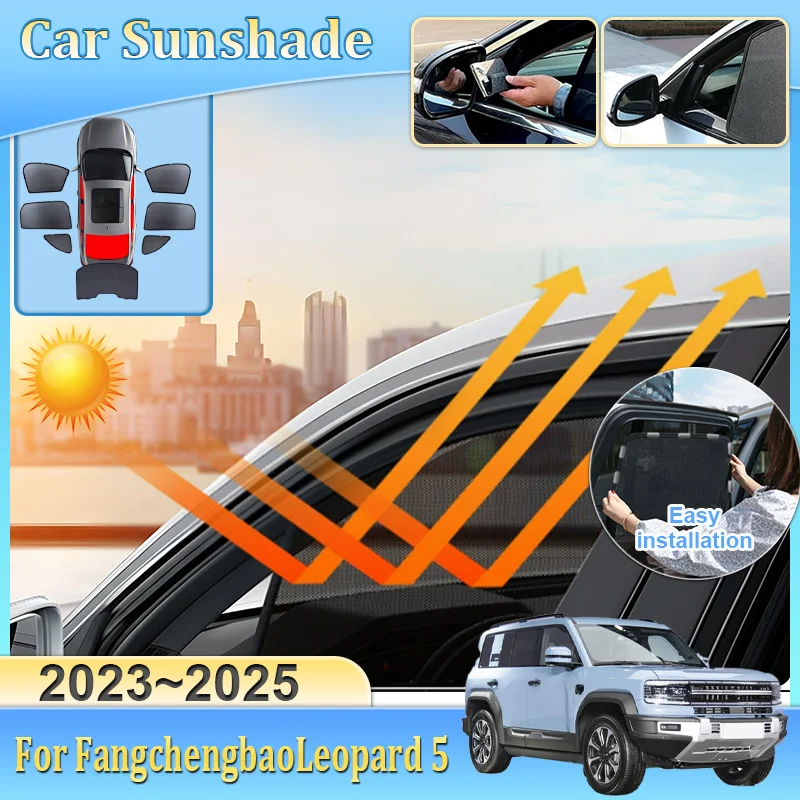 Car Window Sunshade For Fangchengbao Leopard 5 Denza B5 2023-2025 Visor Mesh Blocks UV Rays Windshield Curtain Car Accessories