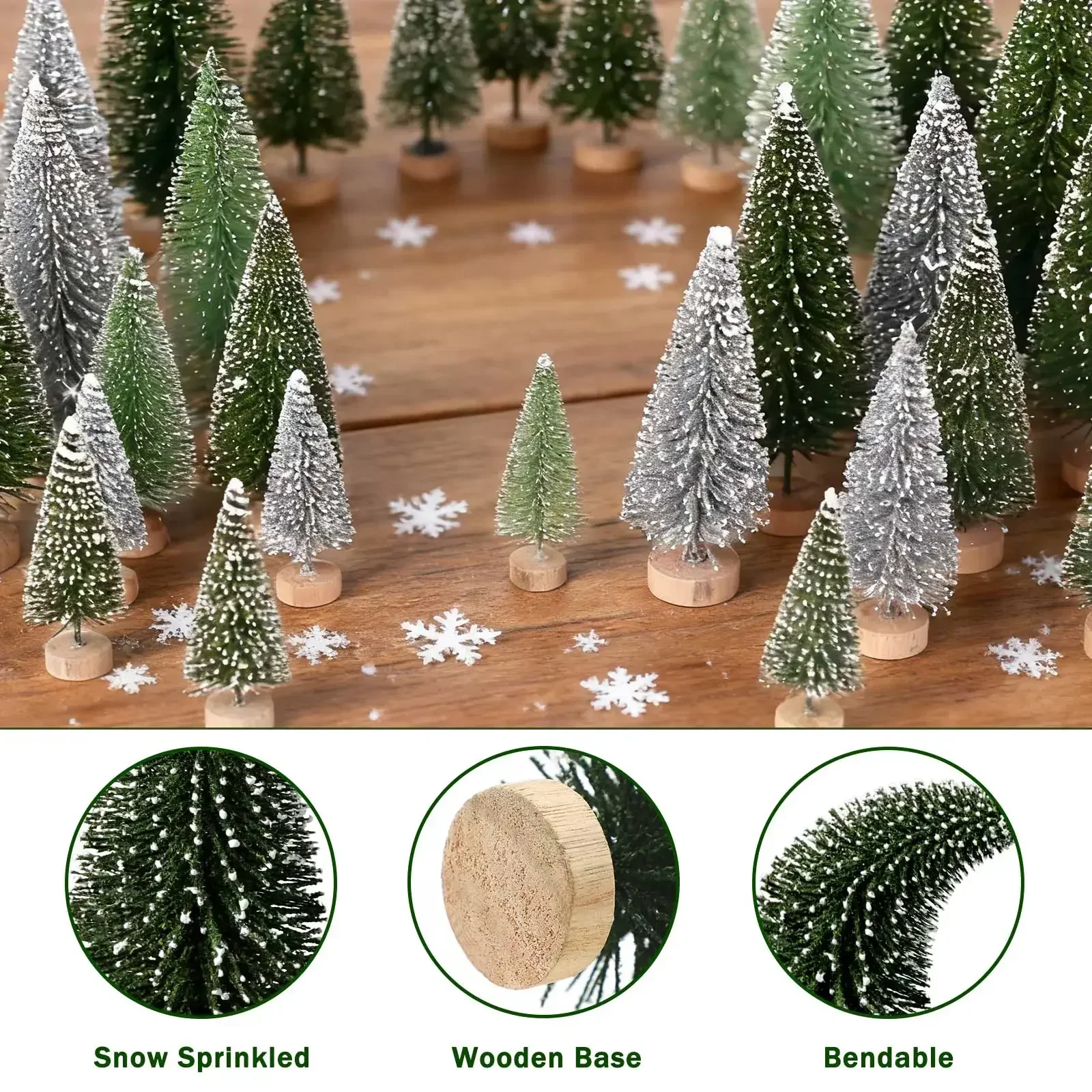 30pcs Mini Christmas Trees Artificial Christmas Tree Bottle Brush Trees with Wooden Base for Christmas Decor Party Home Table Craft Decorations (Silver,Green) 8