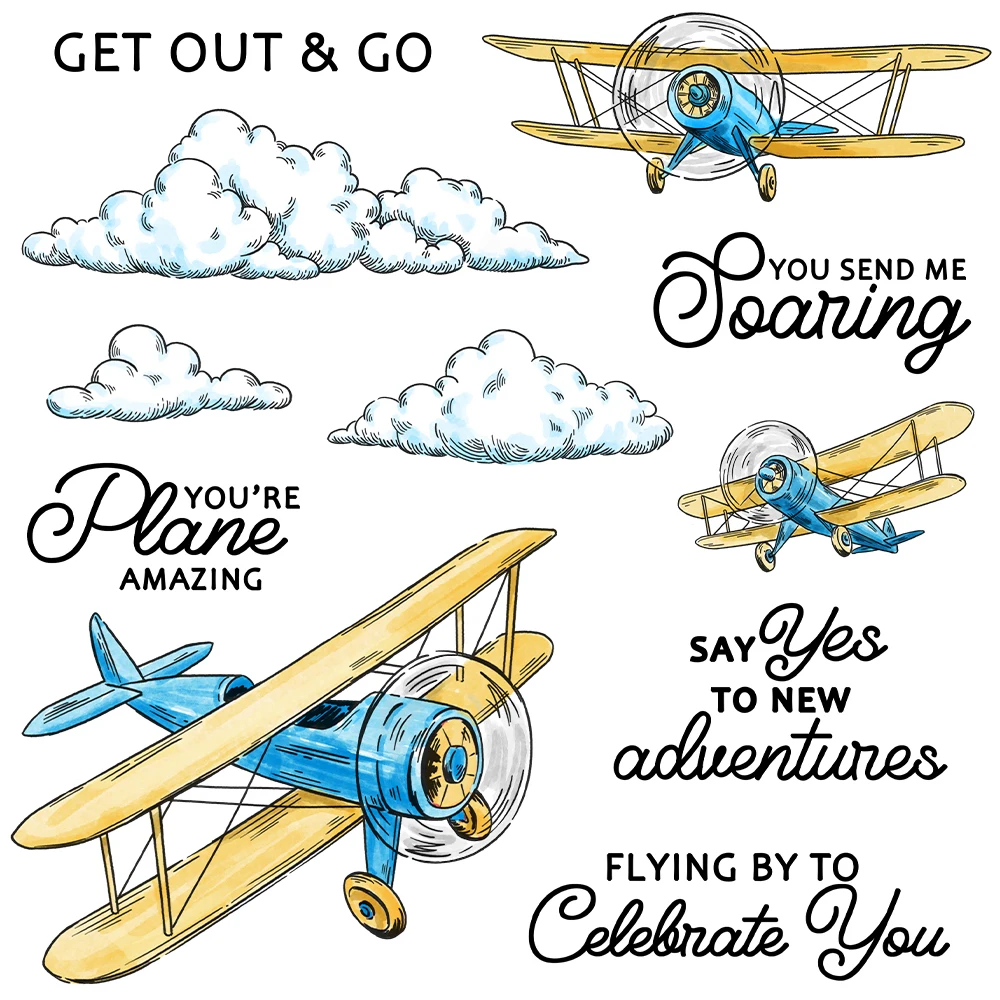 Mangocraft Sky Clouds And Airplanes Cutting Dies Clear Stamp DIY Scrapbooking Metal Dies Silicone Stamp For Cards Albums Decor