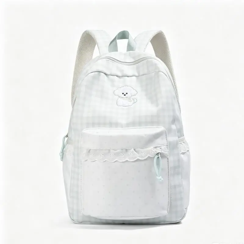 Women's backpack milk fufu plaid puppy healing style girl backpack summer refreshing sweet best friend travel small backpack