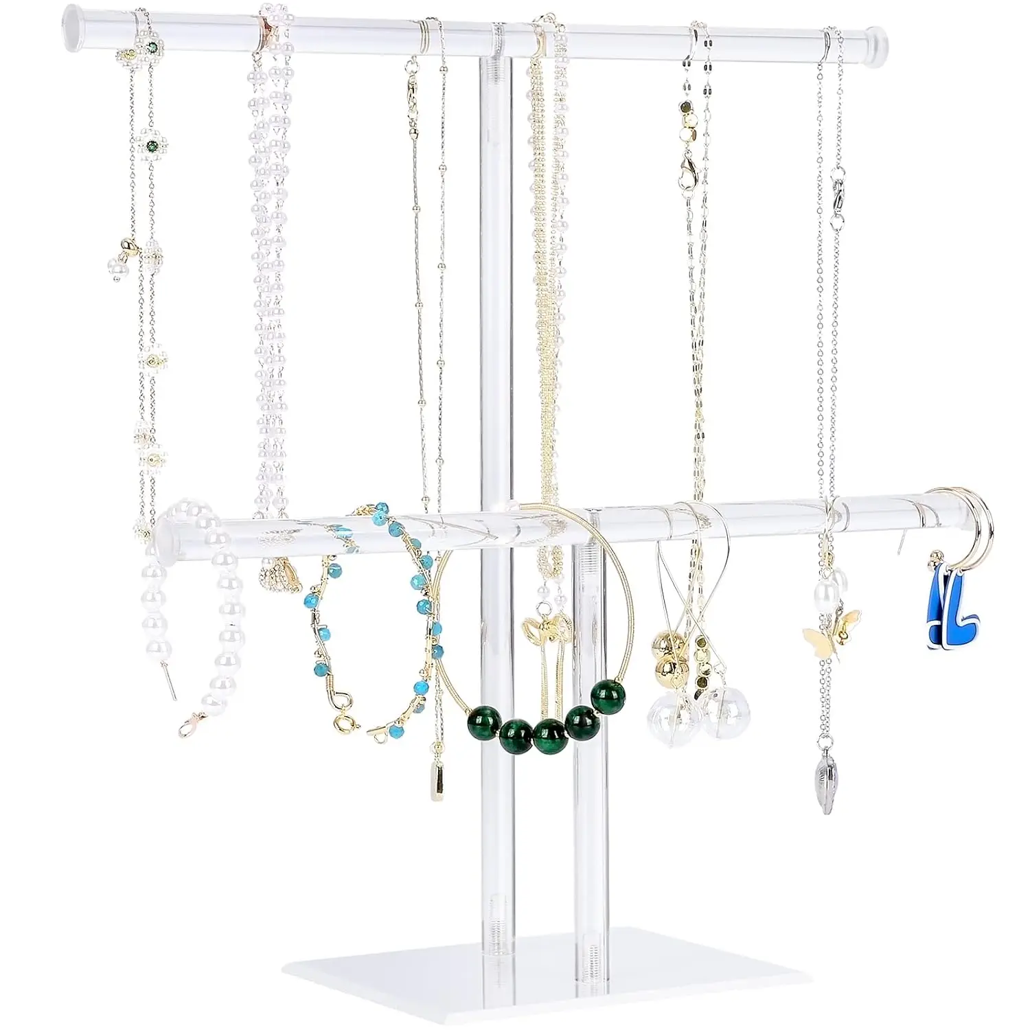 Acrylic Jewelry Stand Necklace Holder Display Holder Clear Bracelet Hanging Organizer, Tower Stand for Bangles Rings Earrings