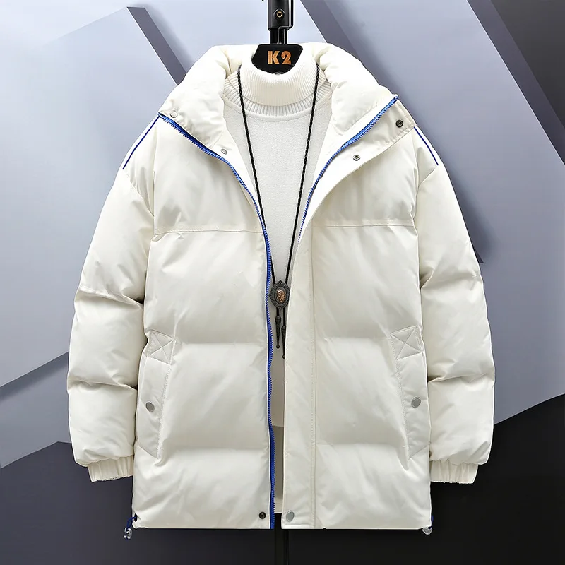 Men Down Jacket Winter Thicken Cold-proof Long Sleeve Male Coat Simple Solid Color Stand Collar Zipper Casual Man Outerwear