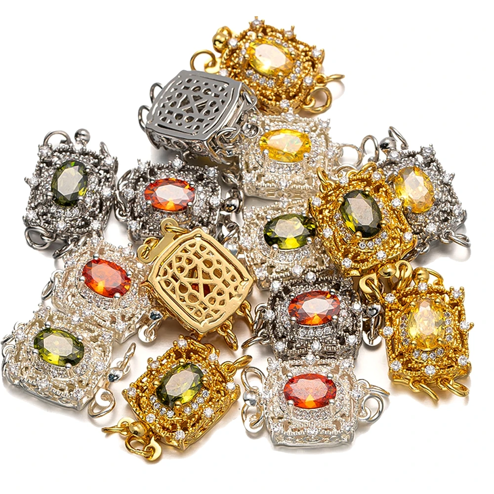 1 قطعة 18K مطلية بالذهب النحاس الزركون اللؤلؤ قلادة طبقات قفل المشبك محول سلسلة موسع الإغلاق DIY بها بنفسك صنع المجوهرات #3