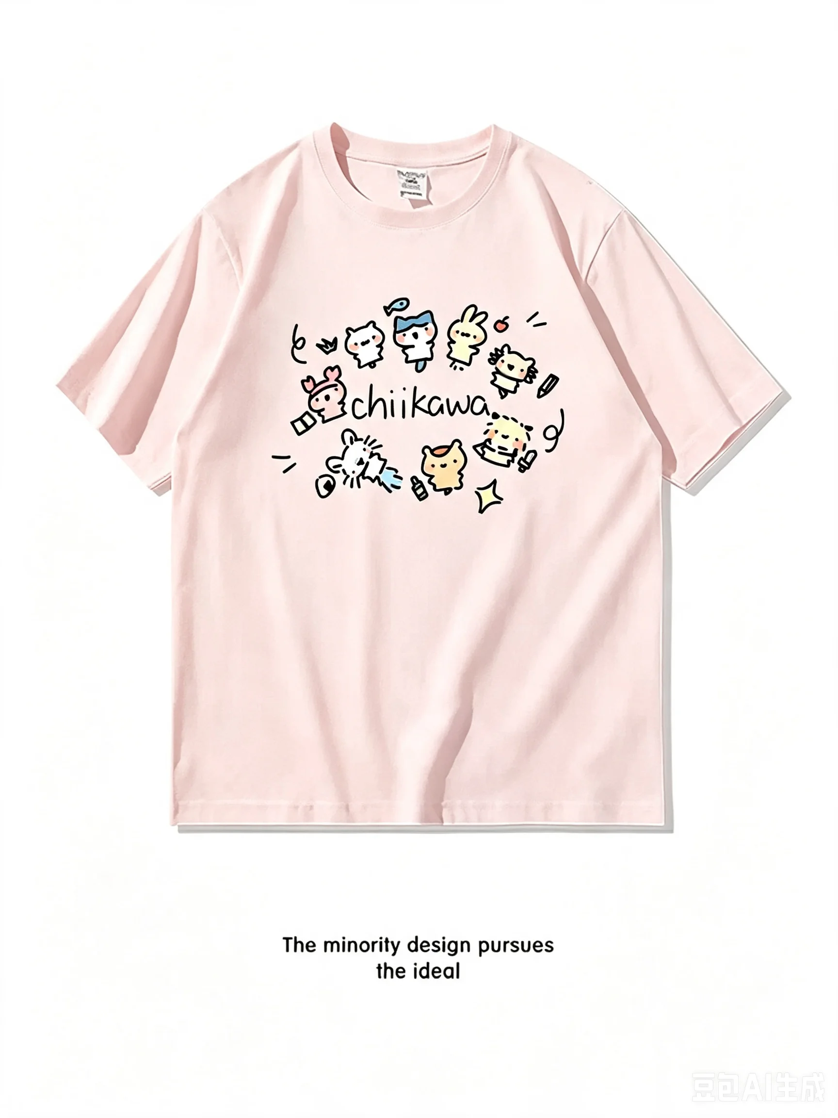 Unisex Heavyweight Oversize Chiikawa Graphic T-shirt Cute Hachiware Double-sided Print Summer Loose Cotton Short Sleeve Tee
