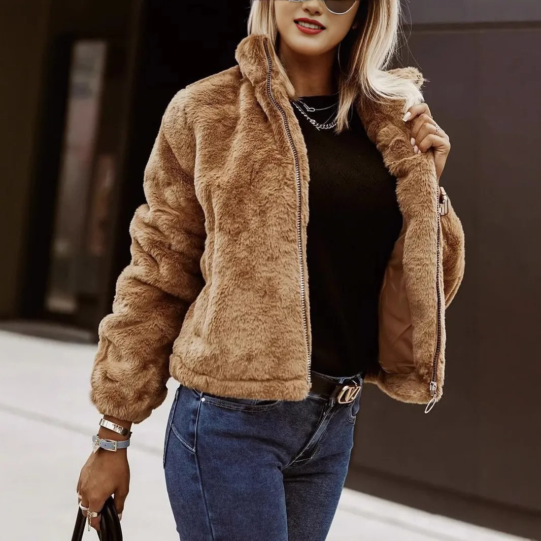Loose Fit Zipper Closure Coat Commuter with Regular Length Zipper Cardigan Regular Sleeve Sweet and Fresh Women Winter Jacket