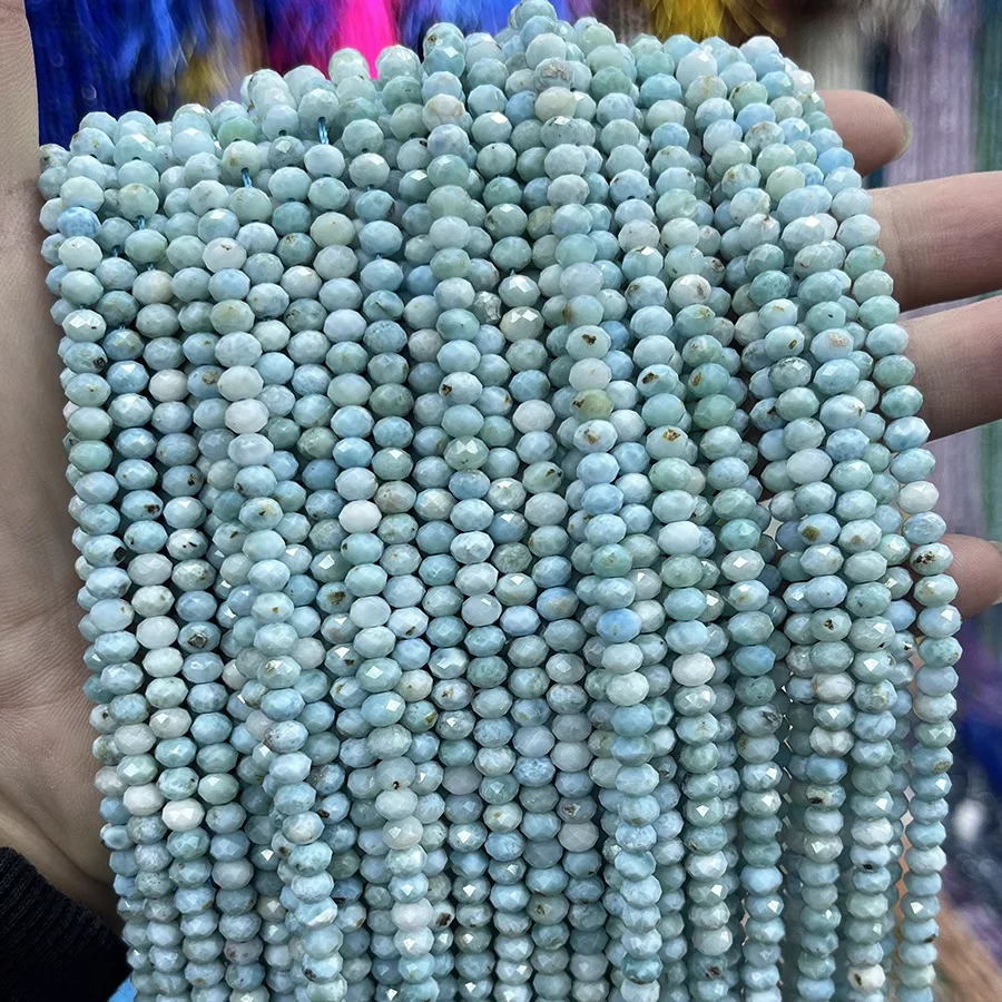 

Natural Larimar Faceted Round Loose Beads For DIY Bracelet Accessories 4x5.5mm