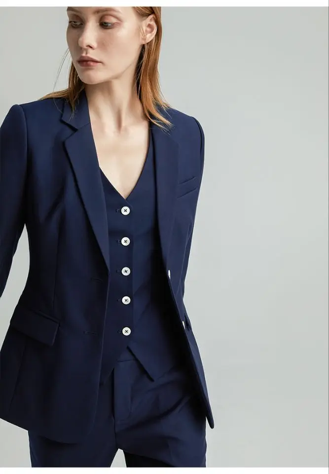 Office Ladies Women's Pantsuit Navy Blue Business Classic 2 Buttons Blazer Vest Pants Set 3 Pieces Formal Female Wedding Suits