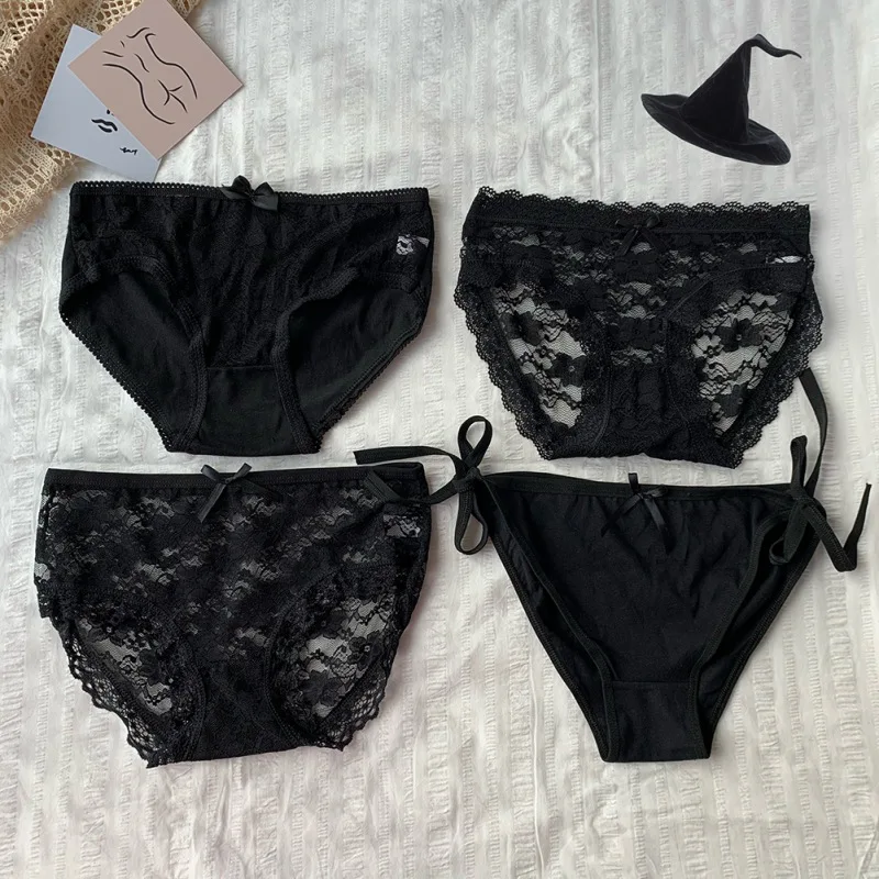 4Pcs/Set Women Briefs Sexy Lace Mid Rise Panties Female Seamless Underwear Breathable Underpants Girls Intimates Lingerie