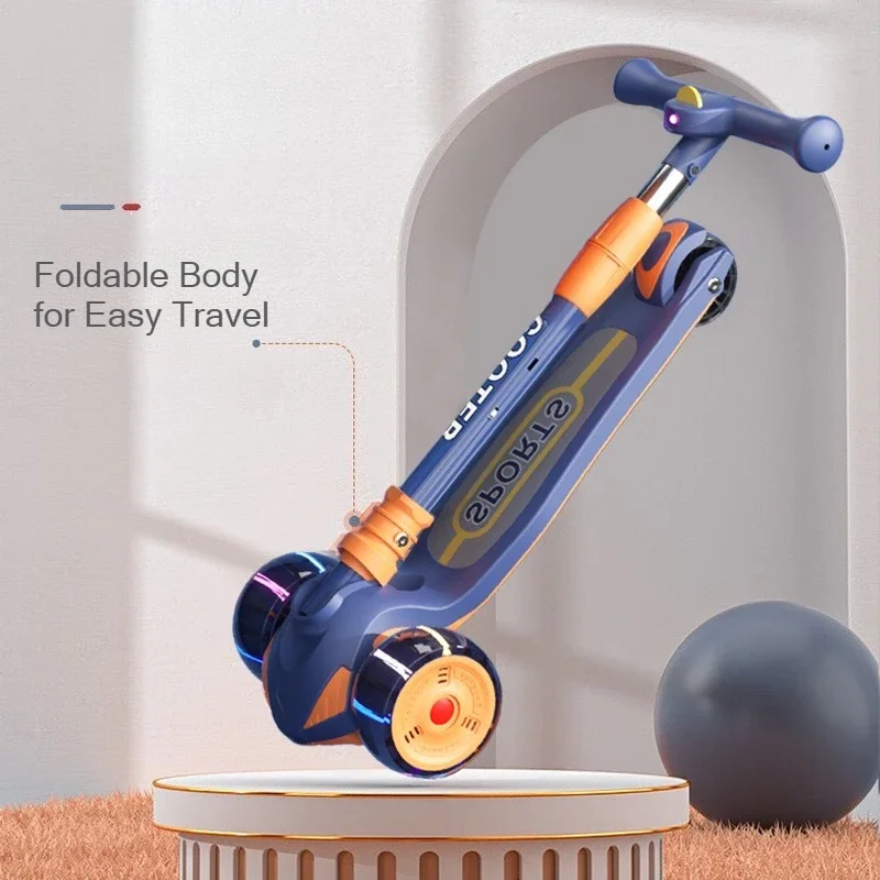 Children 3-Wheel Scooter with LED Cartoon Projector Light Foldable Balance Training Kick Scooter for Kids Outdoor Scooting Fun view 3