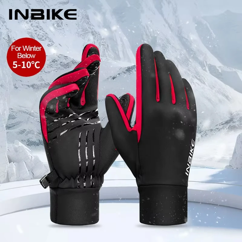 INBIKE 남녀공용 사이클링 장갑, 따뜻한 양털 겨울 자전거 장갑, 자전거 라이딩 장갑, 방수 터치 스크린 액세서리