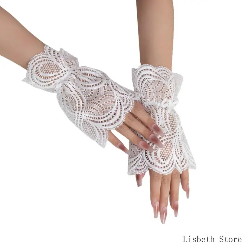 124A DELICICE HOLLOWOUT LACE ARM CUFFS ถุงมือมือตกแต่งแขนเสื้อแขนข้อมือนุ่มสบายสำหรับเหตุการณ์แบบสบาย ๆ และเป็นทางการ