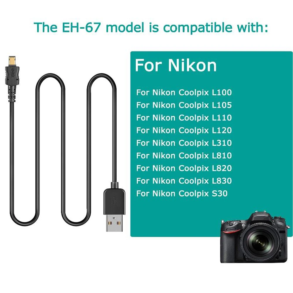 EH-67 USB Charging Cable For Nikon COOLPIX L100 L105 L110 L120 L310 L320 L330 L340 L810 L820 L830 L840 S830 B500 Digital Camera