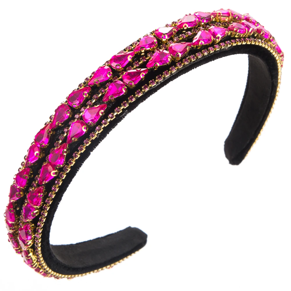 New Water Droplet Glass Drill Full Drill Bit Hoop Vintage Fashion Versatile Velvet Fabric High Quality and Elegant Headband
