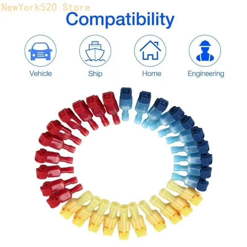 60pcs Electrical T-Tap Connectors with Insulated Male Quick Disconnects for Cord N84C