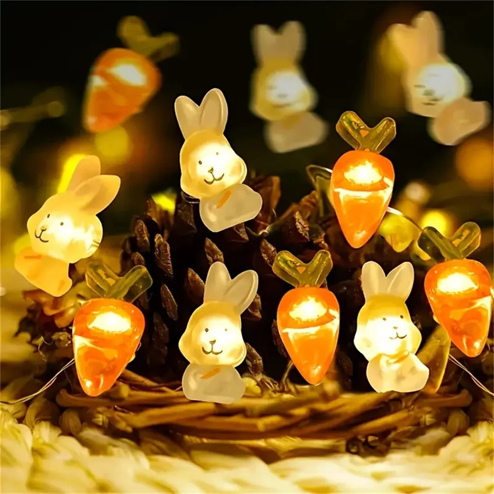 2M 20LED Rabbit Radish Light String Battery Operated Tent Party Easter Home Indoor Outdoor Holiday Decor Ambient Lighting Lamps