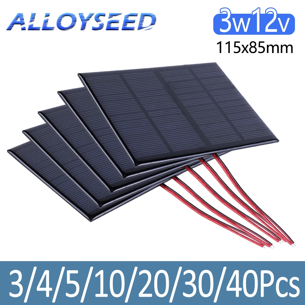 3-40Pcs Solar Cell 12V 3W Outdoor Mini Solar Panel Module Portable DIY Solar Charger for Courtyard Light Exhaust Fan 115x85mm