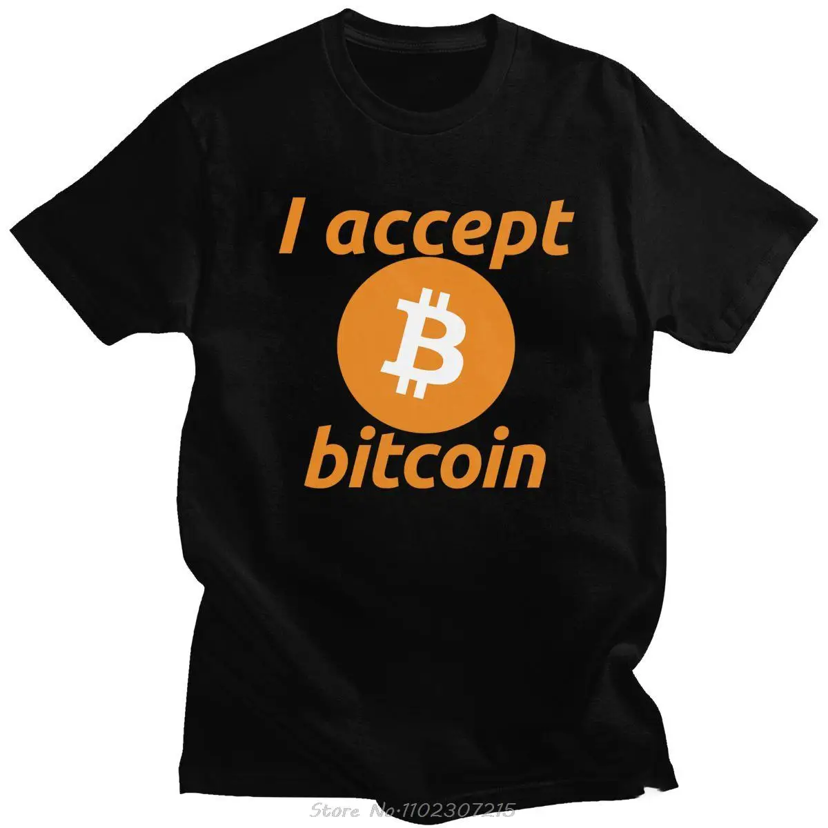 Cool I Accept Bitcoin T Shirt Men's O-neck Short-Sleeve Cryptocurrency Printed Tshirt Pure Cotton Streetwear Blockchain Tee Tops