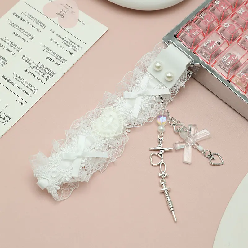 Custom Keyboard Ribbon Made68 Keyboard Decorated White Lace Wooting Ace MADCATZ Magnetic Axis Keyboard Side Ribbon Pendant Gifts