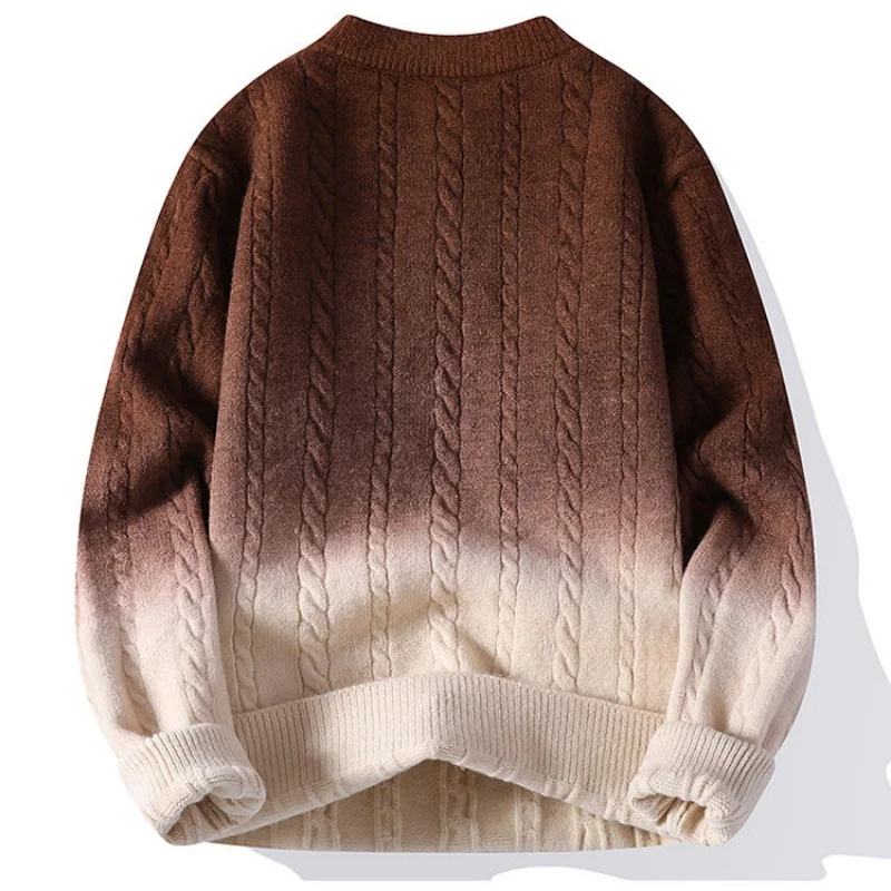 men's autumn winter long sleeves knit sweater round neck button new model gradient keep warm pullover leisure fashion trend tops