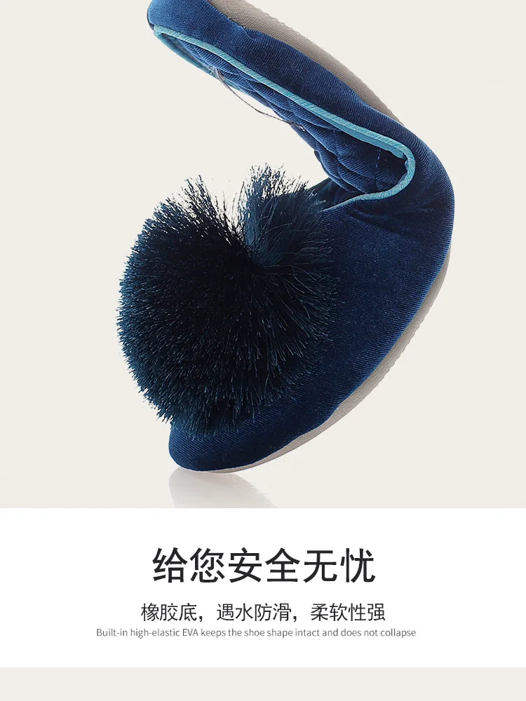 Pantuflas de casa para mujer, ideales para primavera y otoño, cálidas, con un diseño adorable y pompones, hechas de algodón, tipo sandalia, con suela antideslizante y suave, perfectas para usar en interiores y exteriores durante todo el año.